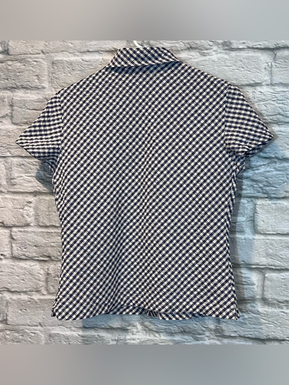VTG Faconnable Size Small Blue & White Seersucker Plaid Button Up Collared Top - Picture 6 of 11